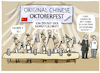 Cartoon: Import...Export... (small) by markus-grolik tagged china,deutschland,bayern,peking,weltmarkt,tourismus,handel,autoindustrie,bmw,wiesen,decoupling,lieferketten,oktoberfest