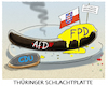 Cartoon: Mahlzeit... (small) by markus-grolik tagged thüringen,machtkampf,ramelow,wahl,union,liberale,abkehr,dammbruch,rechtspopulisten,nationalisten,faschisten,regierung,ministerpraesident,kemmerich,hoecke,stimmen,thueringer,schlachtplatte,mahlzeit,afd,fdp,cdu,intrigen,wahlgang,bodo,linke,thueringen,koalition