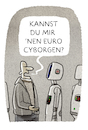 Cartoon: ..schnorren.. (small) by markus-grolik tagged euro,bitcoin,geld,digitalisierung,bot,roboter,arbeit,arbeitsplatz,automatisierung,disruption,strukturwandel,internet,arm,reich,elite,analog,zukunft,cyborg,avatar,gesellschaft,sozial,transfer,betteln,sozialstaat