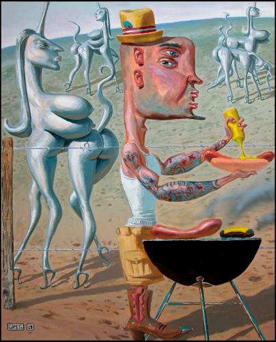 Cartoon: cookout (medium) by greg hergert tagged greg,unicorns,ranch,hotdogs,burgers,brats,grillin,fun