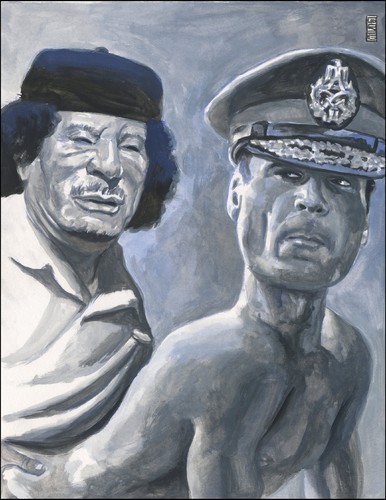 Cartoon: Gadhafi (medium) by greg hergert tagged gadhafi,gaddafi,qaddafi,40,virgins