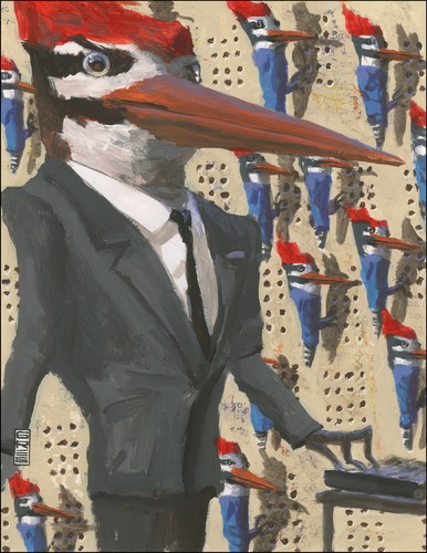 Cartoon: pecker management (medium) by greg hergert tagged woodpeckers,workers