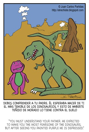 Cartoon: Disappointment (medium) by Juan Carlos Partidas tagged barney,dinosaur,disappointment,rex,parents,son,family,tiranosaur