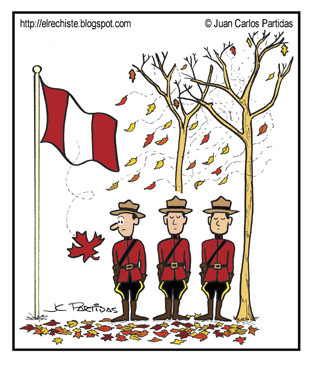 Cartoon: Fall has arrived (medium) by Juan Carlos Partidas tagged fall,autumn,season,leaf,leaves,mounted,police,mounty,canada,maple,flag