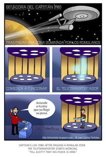 Cartoon: Star Trek delivery (medium) by Juan Carlos Partidas tagged star,trek,series,tv,enterprise,scotty,space,ship,science,fiction,pizza,delivery,food,transporter,transportador,viaje,las,estrellas,nave,espacial,espacio,ciencia,ficcion,serie,television