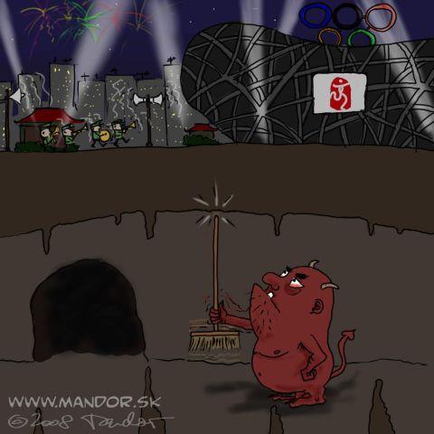 Cartoon: Earthquake in China (medium) by Mandor tagged olympics,china,earthquake,devil