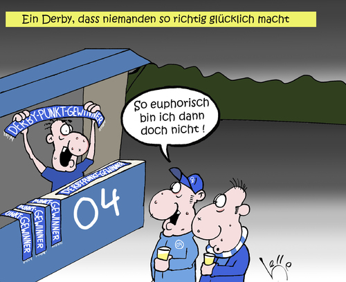 Cartoon: Unentschieden (medium) by Lelle tagged derby,borussia,dirtmund,bvb,s04,bundesliga,spieltag,ruhrgebiet,unentschieden,torlos,schalke,euphorie,freude,glück