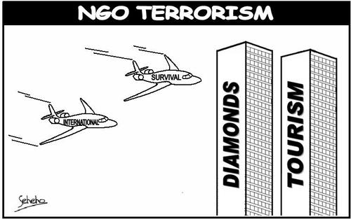 Cartoon: NGO TERROR 2 (medium) by Thamalakane tagged towers,twin,tourism,diamonds,blood,bushmen,international,survival,botswana
