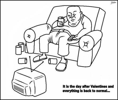 Cartoon: THE DAY AFTER VALENTINES (medium) by Thamalakane tagged valentines,couch,potato,beer,television