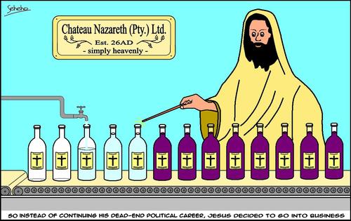 Cartoon: wine factory (medium) by Thamalakane tagged wine,jesus,factory,miracle