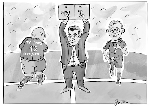 Cartoon: FC Groko (medium) by Justen tagged söder,groko,csu,cdu,spd,innenpolitik,verjüngung,söder,groko,csu,cdu,spd,innenpolitik,verjüngung