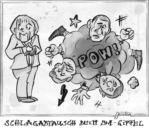 Cartoon: Schlagabtausch (medium) by Justen tagged politik,außenpolitik,merkel,macron,putin,selenskyj,gipfel,paris,vierergipfel,ukraine,konflikt,politik,außenpolitik,merkel,macron,putin,selenskyj,gipfel,paris,vierergipfel,ukraine,konflikt
