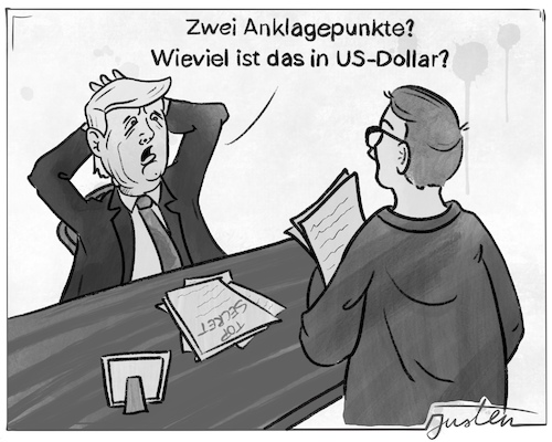 Cartoon: Zwei Anklagepunkte (medium) by Justen tagged politik,trump,impeachment,klage,anklagepunkte,gericht,usa,amtsenthebung,politik,trump,impeachment,klage,anklagepunkte,gericht,usa,amtsenthebung