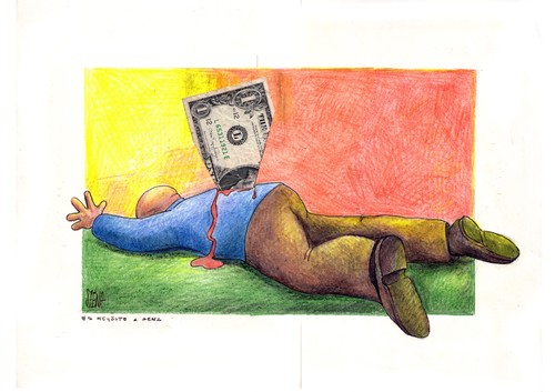 Cartoon: killed by the money (medium) by Szena tagged caricatur
