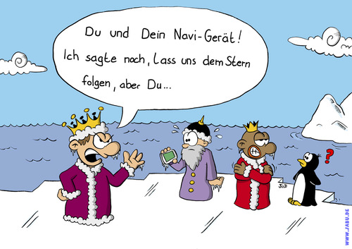 Cartoon: Navigationssysteme (medium) by Bruder JaB tagged navi,navigation,könige,verirrt,pinguin,stern,heilig,heilige,drei