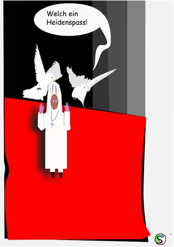 Cartoon: Heidenspaß (medium) by user unknown tagged rabe,krähe,lassen,fliegen,rome,rom,freilassen,tauben,prayer,pope,papst,gebet,angelus