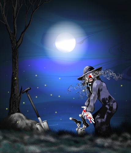 Cartoon: Das Verbrechen (medium) by petwall tagged verbrechen,clown,nacht,grab