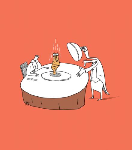 Cartoon: enjoy yuor meal! (medium) by Mohsen Zarifian tagged head,restaurant,delicious