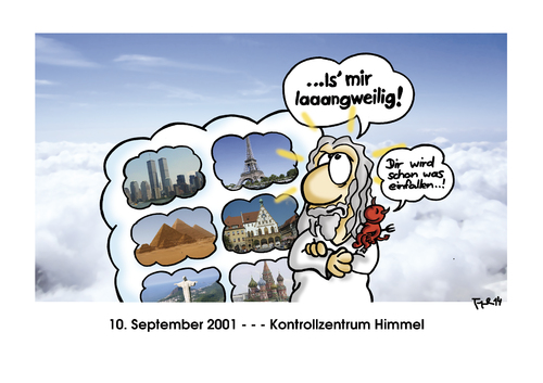 Cartoon: 911 Heaven Controllroom God Worl (medium) by Marcus Trepesch tagged world,trade,center,god,heaven,religion,life,history,cartoon