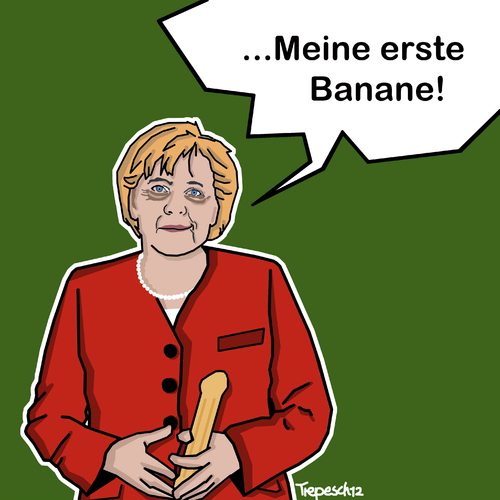 Cartoon: Her First Banana. (medium) by Marcus Trepesch tagged angela,merkel,titanic,banane,dildo,politics