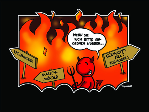 Cartoon: Welcome To Hell (medium) by Marcus Trepesch tagged hell,devil,satan,heidi,klum