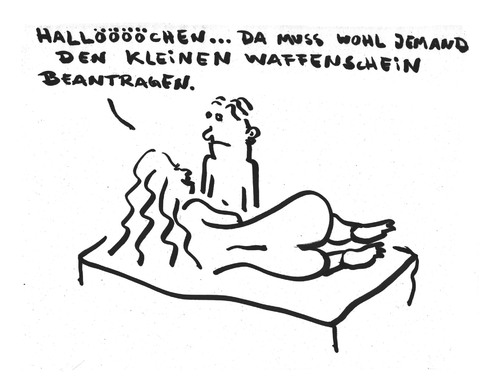 Cartoon: Ganz kleiner Waffenschein (medium) by Ludwig tagged waffenschein,geschlechtsteile