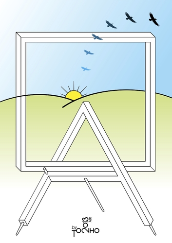 Cartoon: Frame and easel II (medium) by Tonho tagged picture,sun,penrose,easel,and,frame