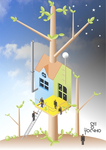 Cartoon: House in the tree (medium) by Tonho tagged house,tree,escher