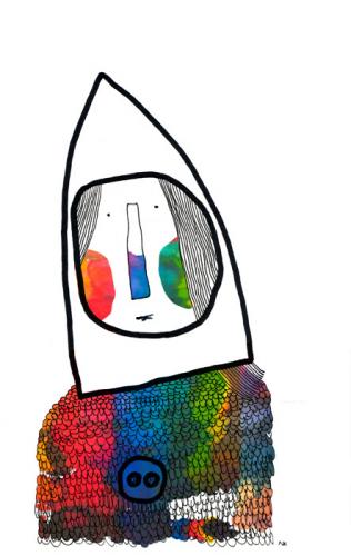 Cartoon: Inside the Rocket (medium) by flyingfly tagged illustration,lina,khesina,rocket,fly,button,color,she,woman,girl,dream