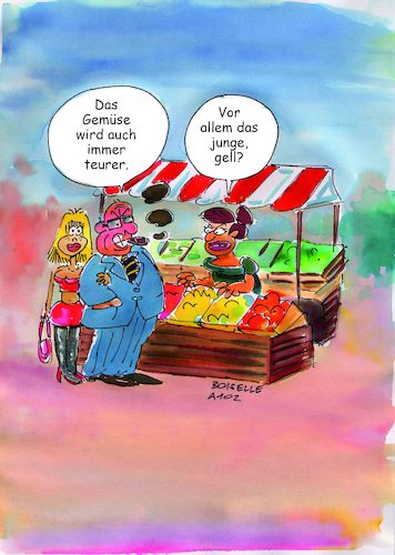 Cartoon: Das Gemüse (medium) by Boiselle tagged steffen,boiselle,zeichnung,lustig,cartoon,gemüse,gemüstestand,stand,frau,mann,verkäuferin,käufer,käuferin,markt,marktstand,humor,zigarre,gekaufte,bezahlte,boiselle,zeichnung,lustig,cartoon,gemüse,gemüstestand,stand,frau,mann,verkäuferin,käufer,käuferin,markt,marktstand,humor,zigarre,gekaufte,bezahlte