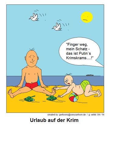 Cartoon: Urlaub auf der Krim (medium) by gert montana tagged krim,putin,insel,panzer,urlaub,strand,strandbegegnung,spielzeug,gertoons