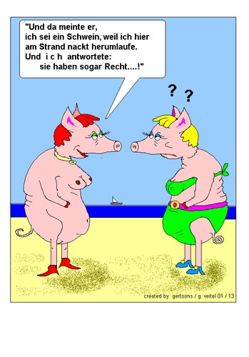 Cartoon: Strandleben (medium) by gert montana tagged strand,sylt,strandgespräch,strandbegegnung,nackt,gertoons,wasser,meer,norden,traumstrand,insel
