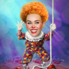 Cartoon: Miley Cyrus (small) by funny-celebs tagged miley,cyrus,singer,actress,songwriter,hannah,montana,bangerz,wrecking,ball,tongue,clown