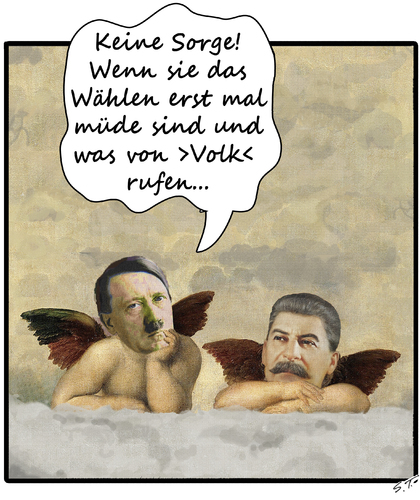 Cartoon: Engelsgeduld (medium) by Simpleton tagged raffael,raphael,cherubim,demokratieverdrossenheit,demokratiemüdigkeit,wahlmüdigkeit,nichtwähler,diktatur,nazis,neonazis