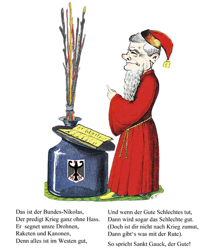 Cartoon: Gauckelredner 1 (medium) by Simpleton tagged militäreinsatz,kriegstreiber,bundeswehr,bundespräsident,gauck