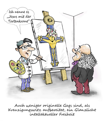 Cartoon: Wir sind so frei (medium) by Simpleton tagged meinungsfreiheit,cartoonist,cartoon,kabarett,comedy,satire,christentum,karfreitiag,christus,jesus,kreuzigung