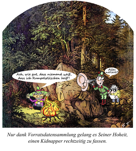 Cartoon: Staat hört mit! (medium) by Simpleton tagged kindesmissbrauch,pädophilie,abhören,überwachungsstaat,vorratsdatenspeicherung,vorratsdatensammlung,richter,ludwig,grimm,brüder,märchen,rumpelstilzchen