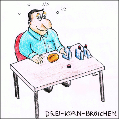 Cartoon: Gesundes Frühstück (medium) by Storch tagged vollkorn,dreikorn,vierkorn,brötchen,schnaps,ernährung,vollkost,diät,metabolisches,syndrom