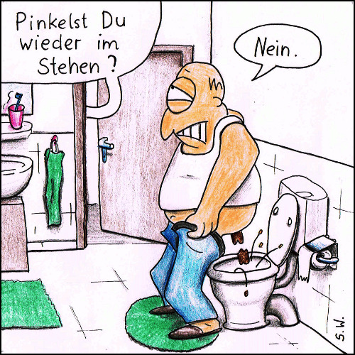 Cartoon: Im Stehen pinkeln war gestern (medium) by Storch tagged toilette,bad