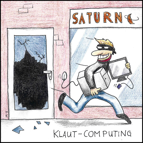 Cartoon: Klaut-Computing (medium) by Storch tagged saturn,mediamarkt,computer,dieb,cloud,wolke