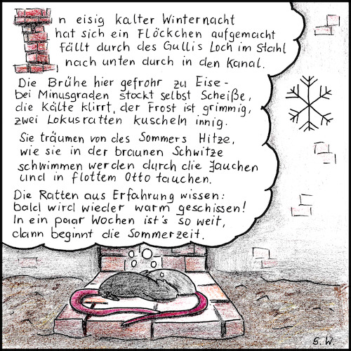 Cartoon: Winternacht (medium) by Storch tagged ratten,kanal,scheiße,kälte,frost,wärme,nähe,liebe,träume