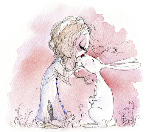 Cartoon: Es gibt den Osterhasen (medium) by spotty71 tagged hase,kuss,mädchen,ostern,osterhase,rosa,aquarell