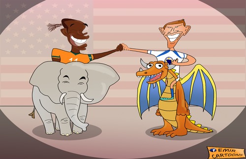 Cartoon: Bosnia - Ivory Coast (medium) by emir cartoons tagged bosnia,and,herzegovina,ivory,coast,friendly,emir,cartoons,football,cartoon,caricature