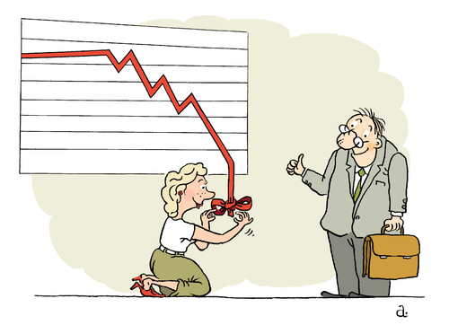 Cartoon: Bow (medium) by Vasiliy tagged economic,crisis,optimism,bow,boss,finance,graph,manufacture,decline,fall,beauty,vyhodt,exchange,course,trend,woman,smile,collapse,prospect,office