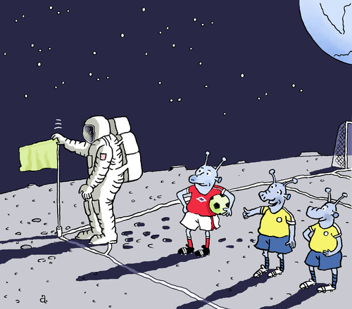 Cartoon: Corner flag (medium) by Vasiliy tagged astronaut,establishment,installation,mounting,setting,corner,flag,moon,alien,extraterrestrial,planet,cosmos,space,universe,soccer,sport,football,ball,landing,mission,field,player,cosmonaut,banner,game