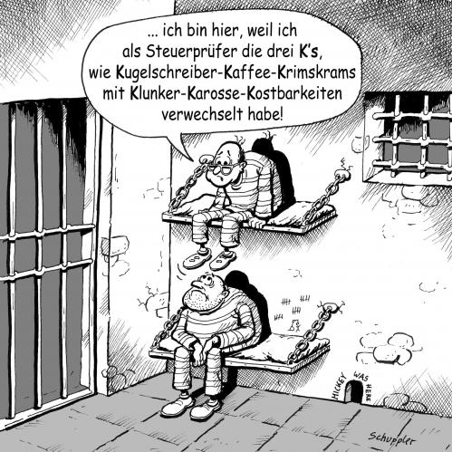 Cartoon: gefängnis (medium) by schuppi tagged korruption,bestechung,gefängnis,geschenkannahme,korruption,bestechung,gefängnis,finanzamt,geschenke,betrug,verbrechen,knast,insasse,inhaftierte,gespräch,zelle,steuerprüfer,kostbarkeiten,karosse,klunker