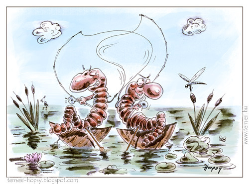 Cartoon: Fishing friends (medium) by hopsy tagged fish,fishing,fishermen,anglers,maggot,worm