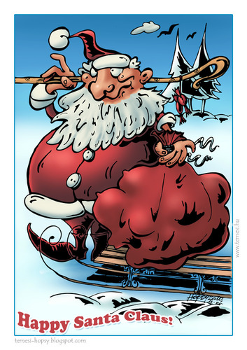Cartoon: Happy Santa Claus! (medium) by hopsy tagged surprise,gift,bag,pine,christmas,claus,santa,happy