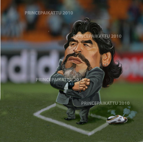 Cartoon: Diego Maradona Argentinian coach (medium) by princepaikattu tagged caricature,maradona,diego,argentinian,soccer,foot,ball,cartoon