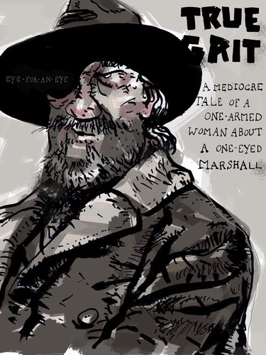 Cartoon: True Grit (medium) by Dailydanai tagged damon,matt,steinfeld,hailee,bridges,jeff,joel,coen,ethan,grit,true